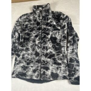 The North Face Fleece Jacket‎ Womens Medium Gray Black Animal Print Plush Zip